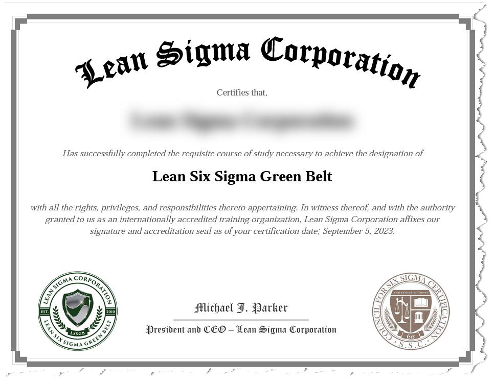 Six Sigma Green Belt Certificate