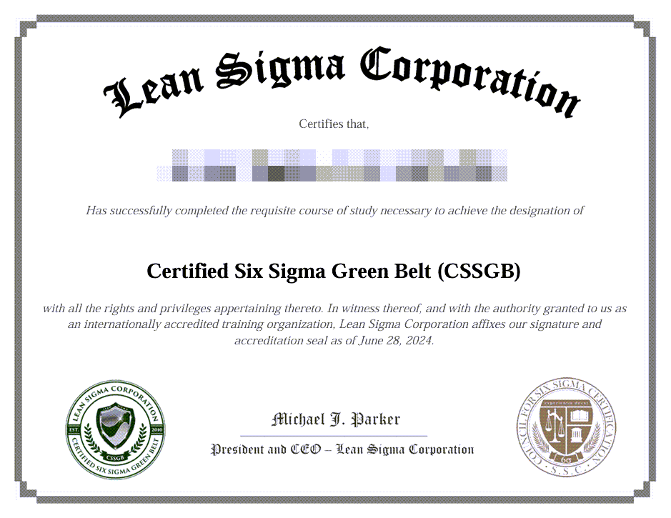 Certified Six Sigma Green Belt Certificate