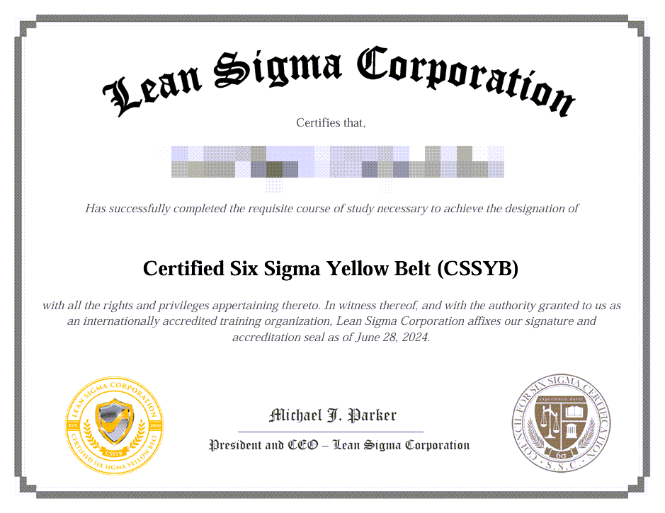 Certified Six Sigma Yellow Belt Certificate