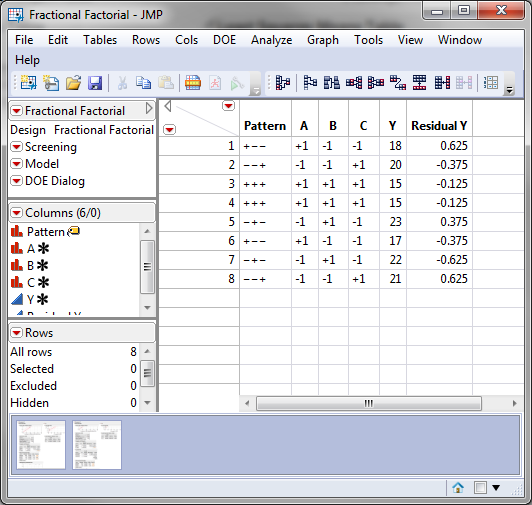 factorial experiment analysis in jmp